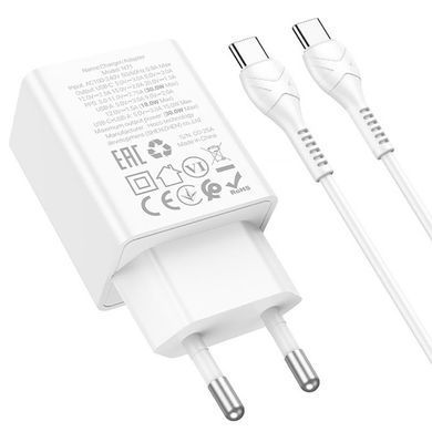 МЗП Hoco N71 Nuevo PD30W+QC3.0 (1USB-A/1C) + кабель Type-C to Type-C White