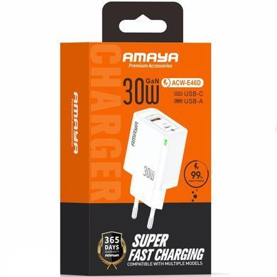 МЗП Amaya E46D PD30W+QC3.0 GaN (1USB-A/1C) White