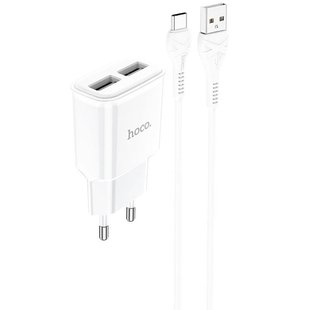 СЗУ HOCO C88A (2USB/2.4A) + Type-C Белый