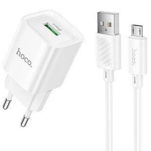 СЗУ Hoco C145A Charm QC3.0 18W (1USB-A) + кабель USB to MicroUSB White
