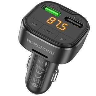 АЗУ FM модулятор Borofone BC43 Flash 18W+QC3.0 (2USB-A) Black