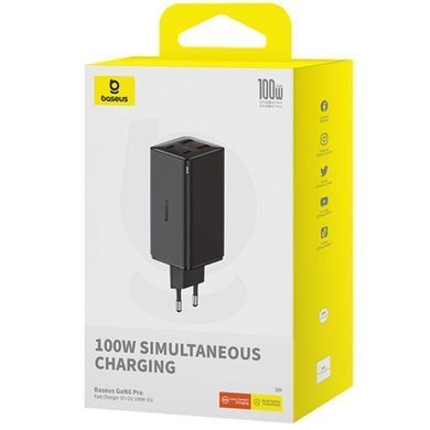 СЗУ Baseus GaN6 Pro Fast Charger PD100W+QC3.0 (2USB-A/2C) (P101627) Cluster Black