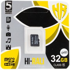 Карта пам'яті Hi-Rali microSDXC (UHS-3) 32 GB Card Class 10 без адаптера Чорний