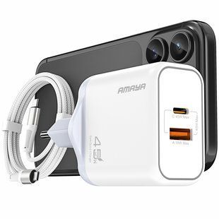 Уценка СЗУ Amaya E580T PD45W+QC3.0 GaN (1USB-A/1C) + кабель Type-C to Type-C Поврежденная упаковка / White