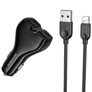 АЗП Borofone BZ35 Leader PD15W+QC3.0 total 30W (2USB-A/2C) + кабель USB to Lightning Black