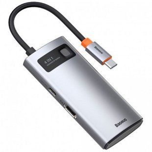 Уценка Переходник HUB Baseus Metal Gleam Series 4-in-1 Type-C (CAHUB-CY) Поврежденная упаковка / Gray