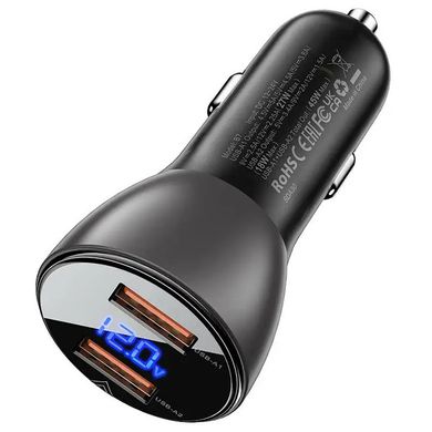 АЗУ Acefast B7 metal car charger 45W (USB-A + USB-A) with digital display Transparent black