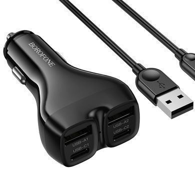 АЗП Borofone BZ35 Leader PD15W+QC3.0 total 30W (2USB-A/2C) + кабель USB to Lightning Black