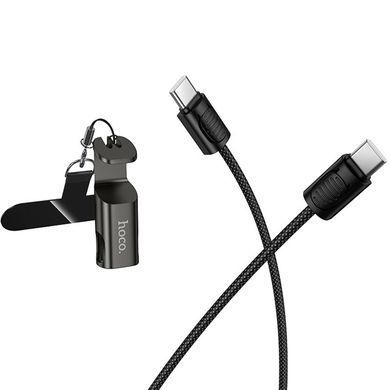 Дата кабель Hoco X126 Experto Type-C to Type-C 60W + Phone Holder & Lanyard (0.35m) Black