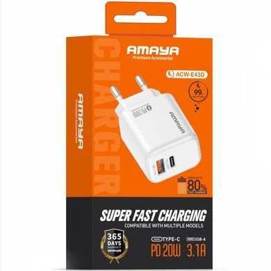 МЗП Amaya E43D PD20W (1USB-A/1C) White