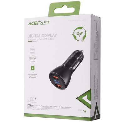 АЗУ Acefast B7 metal car charger 45W (USB-A + USB-A) with digital display Transparent black