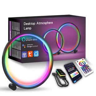 Уценка Настольная LED лампа RGB Intelligent circular atmosphere light Bluetooth USB with app Поврежденная упаковка / Black