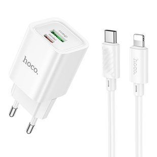 Уценка СЗУ Hoco C149A Charm PD30W+QC3.0 (1USB-A/1C) + кабель Type-C to Lightning Поврежденная упаковка / White
