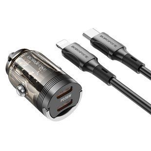 АЗУ Borofone BZ29B Outstanding PD36W (2USB-C) + кабель Type-C to Lightning Transparent black