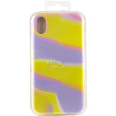 Чехол Silicone case full Aquarelle для Apple iPhone X / XS (5.8") Сиренево-желтый