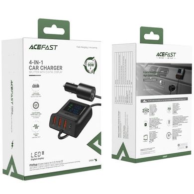 АЗУ Acefast B8 digital display car HUB charger Black