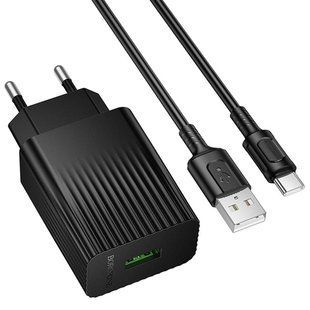 МЗП Borofone BAS72A Source QC3.0 (1USB-A) + кабель USB to Type-C Black