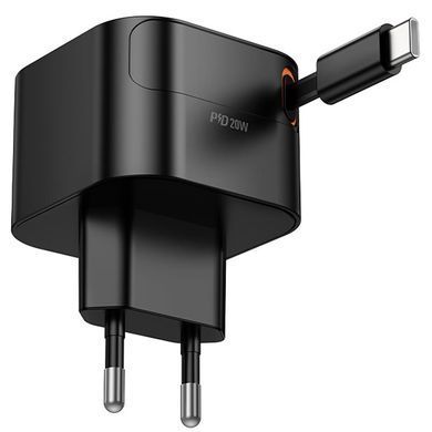СЗУ Hoco C153A Changer With Retractable Cable Type-C PD20W Black