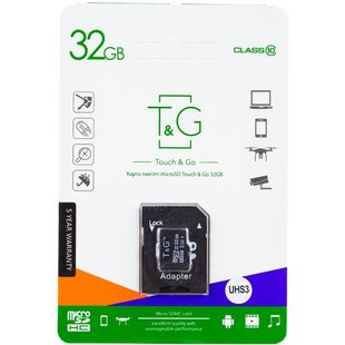 Карта памяти T&G microSDHC (UHS-3) 32 GB class 10 (с адаптером) Черный