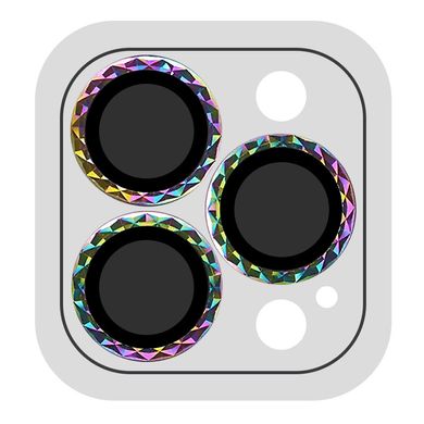 Захисне скло Metal Shine на камеру (в упак.) для Apple iPhone 15 Pro (6.1") / 15 Pro Max (6.7") Бузковий / Rainbow