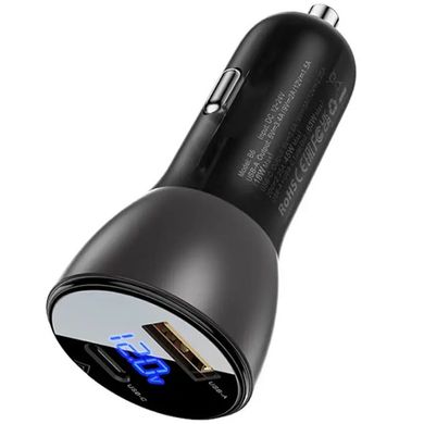 АЗУ Acefast B6 metal car charger 63W (USB-A + USB-C) with digital display Transparent black