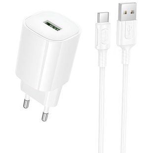 МЗП Borofone BA102A Pudding QC3.0 (1USB-A) + кабель USB to Type-C White