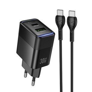 СЗУ Hoco CS112A Lounge PD30W+QC3.0 (1USB-A/1C) + кабель Type-C to Type-C Black