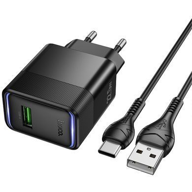 МЗП Hoco CS111A Lounge QC3.0 22.5W (1USB-A) + кабель USB to Type-C Black