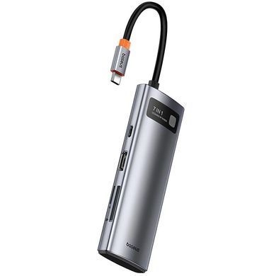 Перехідник HUB Baseus Metal Gleam Series 7-Port Clarity (Type-C to HDMI+USB3.0*3+PD+SD/TF) (B000307) Station Gray