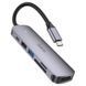 Переходник Hoco HB28 Multi-function 6in1 (Type-C to HDTV+USB3.0+USB2.0+SD+TF+PD) Metal gray фото 2