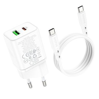 МЗП Borofone BN7 PD20W+QC3.0 (1USB-A/1C) + кабель Type-C to Type-C White