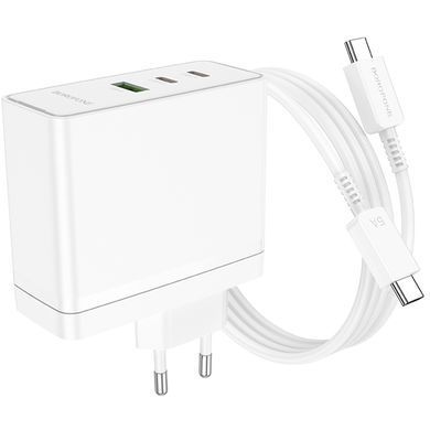 СЗУ Borofone BN11 Imperial PD100W+QC3.0 (1USB-A/2C) + кабель Type-C to Type-C White