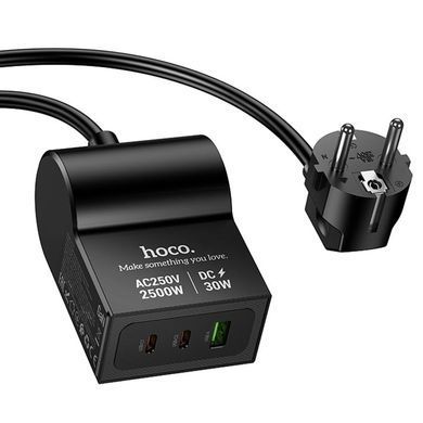 СЗУ Hoco AC33 Win 1 position 30W QC+PD (1USB-A/2C/1Socket) (1.5m) Black