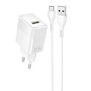 МЗП Hoco CS111A Lounge QC3.0 22.5W (1USB-A) + кабель USB to Type-C White