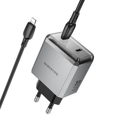 СЗУ Borofone BN21 Lena PD40W+QC3.0 (2USB-C) + кабель Type-C to Lightning Metal gray