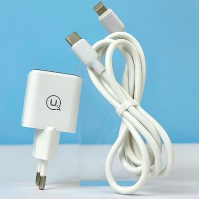 СЗУ Usams US-CC186 PD30W (1USB-C) + кабель Type-C to Lightning White