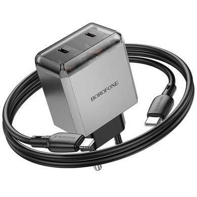 СЗУ Borofone BN21 Lena PD40W+QC3.0 (2USB-C) + кабель Type-C to Lightning Metal gray