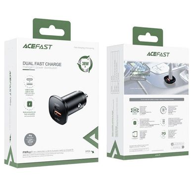 АЗУ Acefast B1 mini 38W (USB-C+USB-A) dual-port metal car charger Black