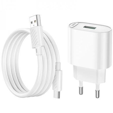 СЗУ Hoco C109A Fighter QC3.0 18W (1USB-A) + кабель USB to Type-C White
