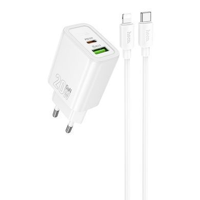 СЗУ Hoco N61 Gentle PD20W+QC3.0 (1USB-A/1C) + кабель Type-C to Lightning White