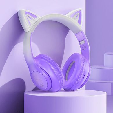 Уценка Накладные беспроводные наушники Hoco W42 Cat Мятая упаковка / Purple grape