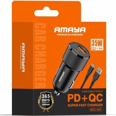 АЗП Amaya ACC-14C PD15W+QC3.0 total 35W (1USB-A/1C) + кабель USB to Type-C Black