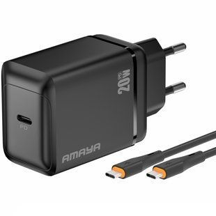 Уценка СЗУ Amaya E218S PD20W+QC3.0 (1USB-C) + кабель Type-C to Type-C Мятая упаковка / Black