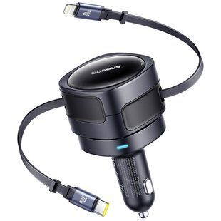 АЗП Baseus Enjoyment Max PD60W with retractable cables (1USB-C/1L) (C00035507121) Cosmic Black