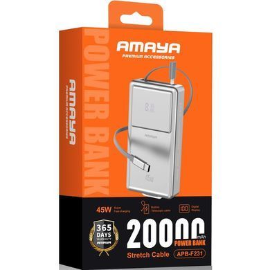 Портативний ЗП Power Bank Amaya F231 45W with display and cable 20000 mAh Silver