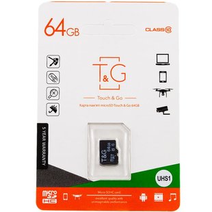 Карта памяти T&G microSDXC (UHS-1) 64 GB class 10 (без адаптера) Черный