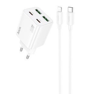 СЗУ Hoco N56 Fundador PD30W+QC3.0 (2USB-A/2C) + кабель Type-C to Lightning White