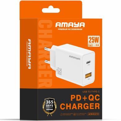СЗУ Amaya E221D PD25W+QC3.0 (1USB-A/1C) White