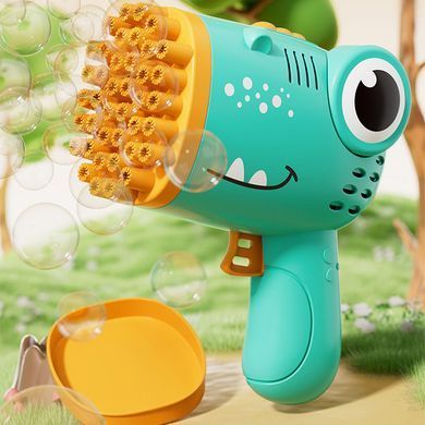 Уценка Пистолет для мыльных пузырей Dinosaur Bubble Gun с насадкой на 40 отверстий 50ml Мятая упаковка / Green