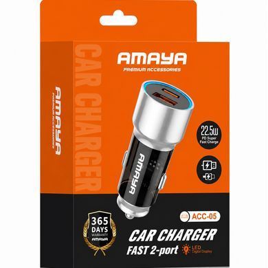 АЗП Amaya ACC-05 PD22.5W+QC3.0 total 37.5W (1USB-A/1C) Black
